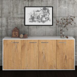 Sideboard - Elana - Design Holzdekor - Freistehend mit Griffe 180 cm Weiss - Front Walnuss  Bestellnummer:1020300021