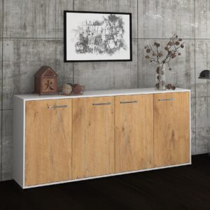 Sideboard - Elana - Design Holzdekor - Freistehend mit Griffe 180 cm Weiss - Front Pinie  Bestellnummer:1020300022