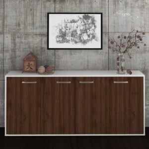 Sideboard - Elana - Design Holzdekor - Freistehend mit Griffe 180 cm Weiss - Front Treibholz  Bestellnummer:1020300024