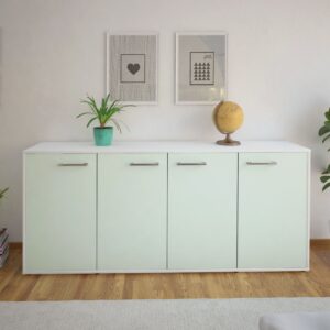 Sideboard - Elana - Design Farbakzent - Freistehend mit Griffe 180 cm Weiss - Front Gelb  Bestellnummer:1020300031