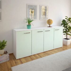 Sideboard - Elana - Design Farbakzent - Freistehend mit Griffe 180 cm Weiss - Front Lila  Bestellnummer:1020300032