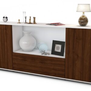 Sideboard - Ella - Design Holzdekor - Freistehend mit Push to Open 180 cm Weiss - Front Eiche  Bestellnummer:1020300819