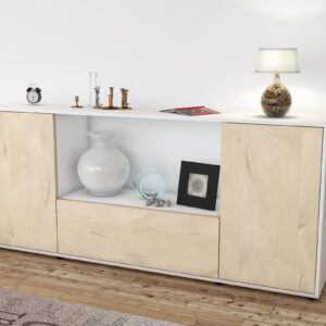 Sideboard - Ella - Design Holzdekor - Freistehend mit Push to Open 180 cm Weiss - Front Pinie  Bestellnummer:1020300821