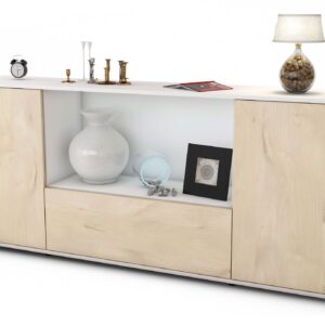 Sideboard - Ella - Design Holzdekor - Freistehend mit Push to Open 180 cm Weiss - Front Zeder  Bestellnummer:1020300822