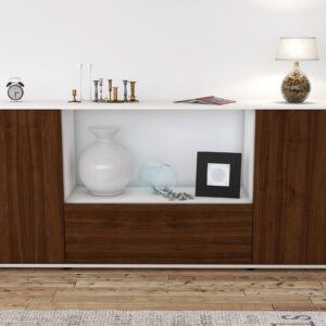 Sideboard - Ella - Design Holzdekor - Freistehend mit Push to Open 180 cm Weiss - Front Treibholz  Bestellnummer:1020300823