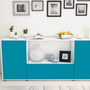 Sideboard - Ella - Design Farbakzent - Freistehend mit Push to Open 180 cm Weiss - Front Gelb  Bestellnummer:1020300830