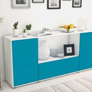 Sideboard - Ella - Design Farbakzent - Freistehend mit Push to Open 180 cm Weiss - Front Lila  Bestellnummer:1020300831