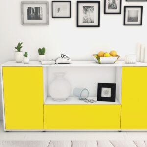 Sideboard - Ella - Design Farbakzent - Freistehend mit Push to Open 180 cm Weiss - Front Rot  Bestellnummer:1020300833