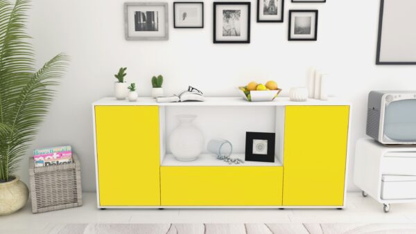 Sideboard - Ella - Design Farbakzent - Freistehend mit Push to Open 180 cm Weiss - Front Rot  Bestellnummer:1020300833