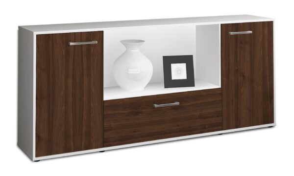 Sideboard - Ella - Design Holzdekor - Freistehend mit Griffe 180 cm Weiss - Front Eiche  Bestellnummer:1020300836