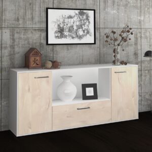 Sideboard - Ella - Design Holzdekor - Freistehend mit Griffe 180 cm Weiss - Front Pinie  Bestellnummer:1020300838