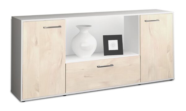 Sideboard - Ella - Design Holzdekor - Freistehend mit Griffe 180 cm Weiss - Front Zeder  Bestellnummer:1020300839