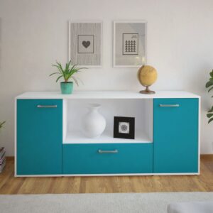 Sideboard - Ella - Design Farbakzent - Freistehend mit Griffe 180 cm Weiss - Front Gelb  Bestellnummer:1020300847