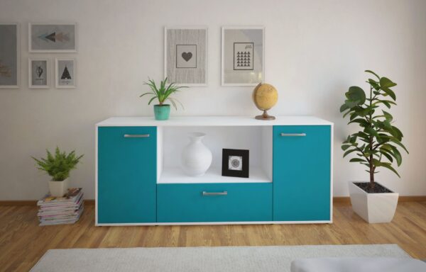 Sideboard - Ella - Design Farbakzent - Freistehend mit Griffe 180 cm Weiss - Front Gelb  Bestellnummer:1020300847