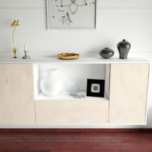 Sideboard - Ella - Design Holzdekor - Wandmontage mit Push to Open 180 cm Weiss - Front Walnuss  Bestellnummer:1020300854