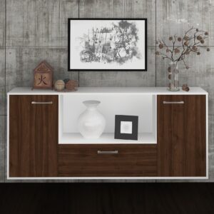 Sideboard - Ella - Design Holzdekor - Wandmontage mit Griffe 180 cm Weiss - Front Treibholz  Bestellnummer:1020300874