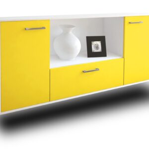 Sideboard - Ella - Design Farbakzent - Wandmontage mit Griffe 180 cm Weiss - Front Mint  Bestellnummer:1020300880