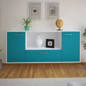 Sideboard - Ella - Design Farbakzent - Wandmontage mit Griffe 180 cm Weiss - Front Gelb  Bestellnummer:1020300881