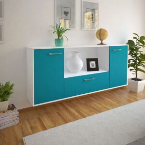 Sideboard - Ella - Design Farbakzent - Wandmontage mit Griffe 180 cm Weiss - Front Lila  Bestellnummer:1020300882