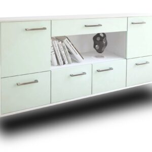 Sideboard - ELSA - Design Farbakzent - Wandmontage mit Griffe 180 cm Weiss - Front Mint  Bestellnummer:1020301084