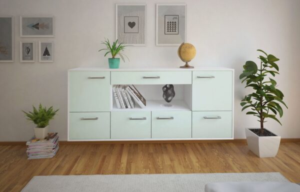 Sideboard - ELSA - Design Farbakzent - Wandmontage mit Griffe 180 cm Weiss - Front Gelb  Bestellnummer:1020301085