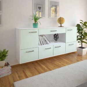 Sideboard - ELSA - Design Farbakzent - Wandmontage mit Griffe 180 cm Weiss - Front Lila  Bestellnummer:1020301086