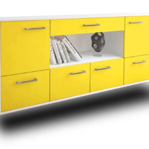 Sideboard - ELSA - Design Farbakzent - Wandmontage mit Griffe 180 cm Weiss - Front T?rkis  Bestellnummer:1020301087