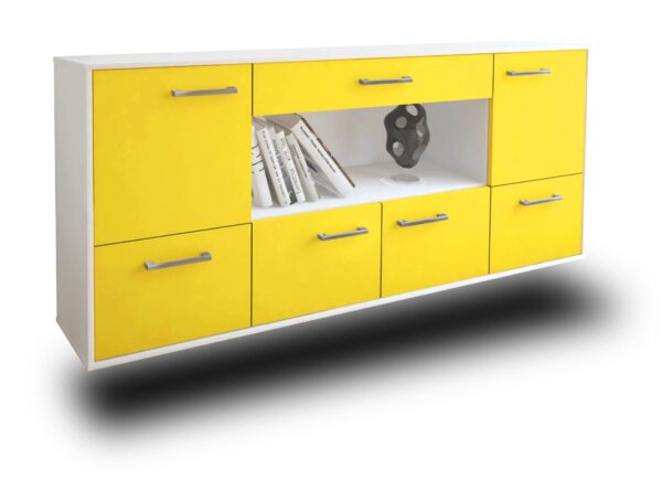 Sideboard - ELSA - Design Farbakzent - Wandmontage mit Griffe 180 cm Weiss - Front T?rkis  Bestellnummer:1020301087