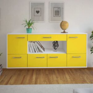 Sideboard - ELSA - Design Farbakzent - Wandmontage mit Griffe 180 cm Weiss - Front Rot  Bestellnummer:1020301088