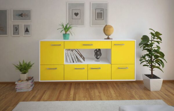 Sideboard - ELSA - Design Farbakzent - Wandmontage mit Griffe 180 cm Weiss - Front Rot  Bestellnummer:1020301088