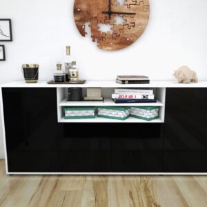 Sideboard - Elsita - Design Hochglanz - Freistehend mit Push to Open 180 cm Weiss - Front Orange  Bestellnummer:1020301232