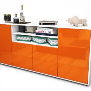 Sideboard - Elsita - Design Hochglanz - Freistehend mit Push to Open 180 cm Weiss - Front Gr?n  Bestellnummer:1020301235