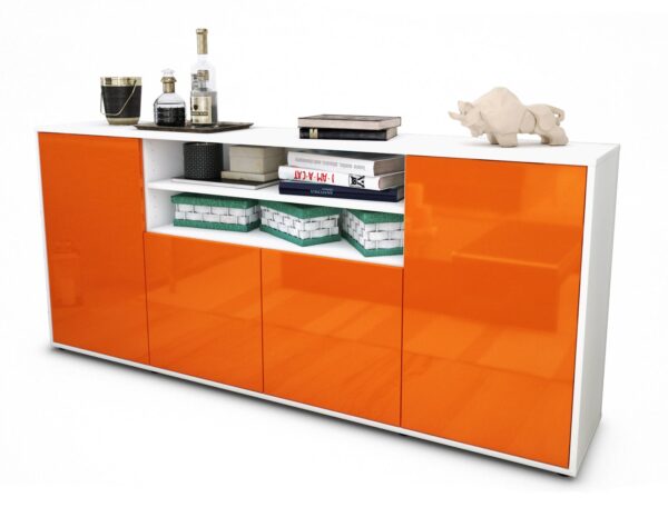 Sideboard - Elsita - Design Hochglanz - Freistehend mit Push to Open 180 cm Weiss - Front Gr?n  Bestellnummer:1020301235