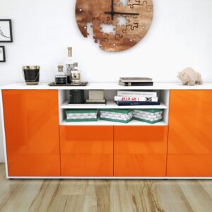 Sideboard - Elsita - Design Hochglanz - Freistehend mit Push to Open 180 cm Weiss - Front Grau  Bestellnummer:1020301236