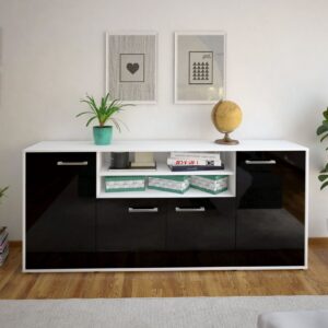 Sideboard - Elsita - Design Hochglanz - Freistehend mit Griffe 180 cm Weiss - Front Orange  Bestellnummer:1020301249