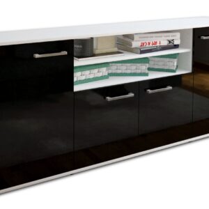 Sideboard - Elsita - Design Hochglanz - Freistehend mit Griffe 180 cm Weiss - Front Schwarz  Bestellnummer:1020301250