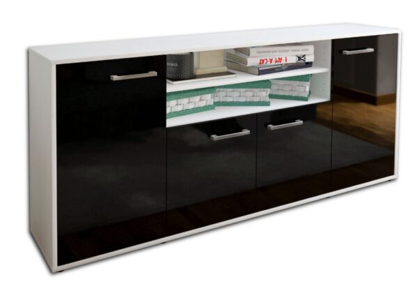 Sideboard - Elsita - Design Hochglanz - Freistehend mit Griffe 180 cm Weiss - Front Schwarz  Bestellnummer:1020301250