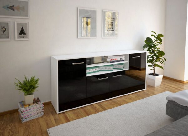 Sideboard - Elsita - Design Hochglanz - Freistehend mit Griffe 180 cm Weiss - Front Wei?  Bestellnummer:1020301251