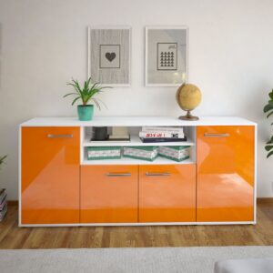 Sideboard - Elsita - Design Hochglanz - Freistehend mit Griffe 180 cm Weiss - Front Grau  Bestellnummer:1020301253