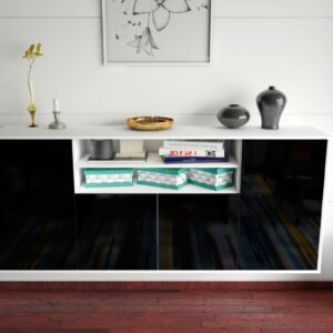 Sideboard - Elsita - Design Hochglanz - Wandmontage mit Push to Open 180 cm Weiss - Front Orange  Bestellnummer:1020301266