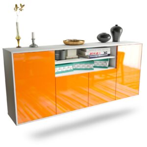 Sideboard - Elsita - Design Hochglanz - Wandmontage mit Push to Open 180 cm Weiss - Front Gr?n  Bestellnummer:1020301269