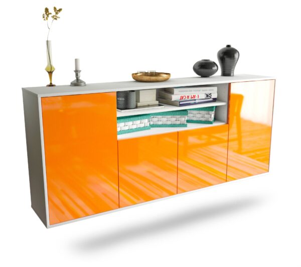 Sideboard - Elsita - Design Hochglanz - Wandmontage mit Push to Open 180 cm Weiss - Front Gr?n  Bestellnummer:1020301269