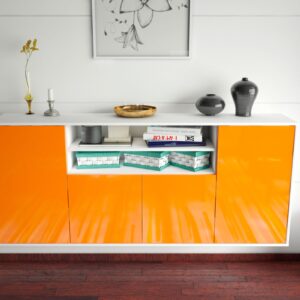 Sideboard - Elsita - Design Hochglanz - Wandmontage mit Push to Open 180 cm Weiss - Front Grau  Bestellnummer:1020301270