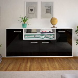 Sideboard - Elsita - Design Hochglanz - Wandmontage mit Griffe 180 cm Weiss - Front Orange  Bestellnummer:1020301283