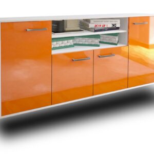 Sideboard - Elsita - Design Hochglanz - Wandmontage mit Griffe 180 cm Weiss - Front Gr?n  Bestellnummer:1020301286