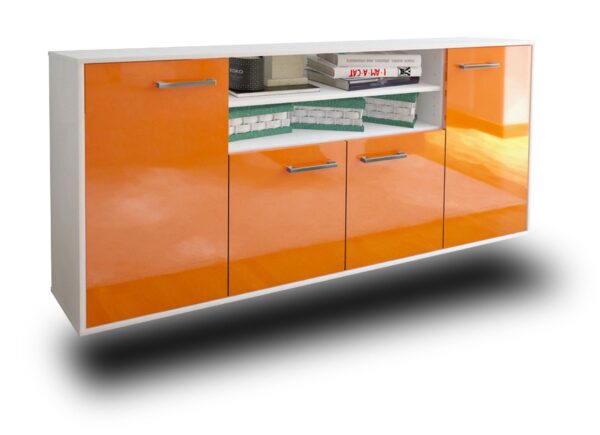 Sideboard - Elsita - Design Hochglanz - Wandmontage mit Griffe 180 cm Weiss - Front Gr?n  Bestellnummer:1020301286