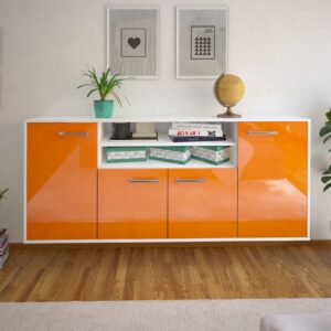 Sideboard - Elsita - Design Hochglanz - Wandmontage mit Griffe 180 cm Weiss - Front Grau  Bestellnummer:1020301287