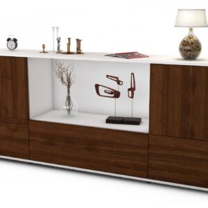 Sideboard - Elvezia - Design Holzdekor - Freistehend mit Push to Open 180 cm Weiss - Front Eiche  Bestellnummer:1020301431