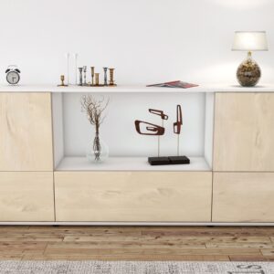 Sideboard - Elvezia - Design Holzdekor - Freistehend mit Push to Open 180 cm Weiss - Front Walnuss  Bestellnummer:1020301432