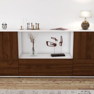 Sideboard - Elvezia - Design Holzdekor - Freistehend mit Push to Open 180 cm Weiss - Front Treibholz  Bestellnummer:1020301435